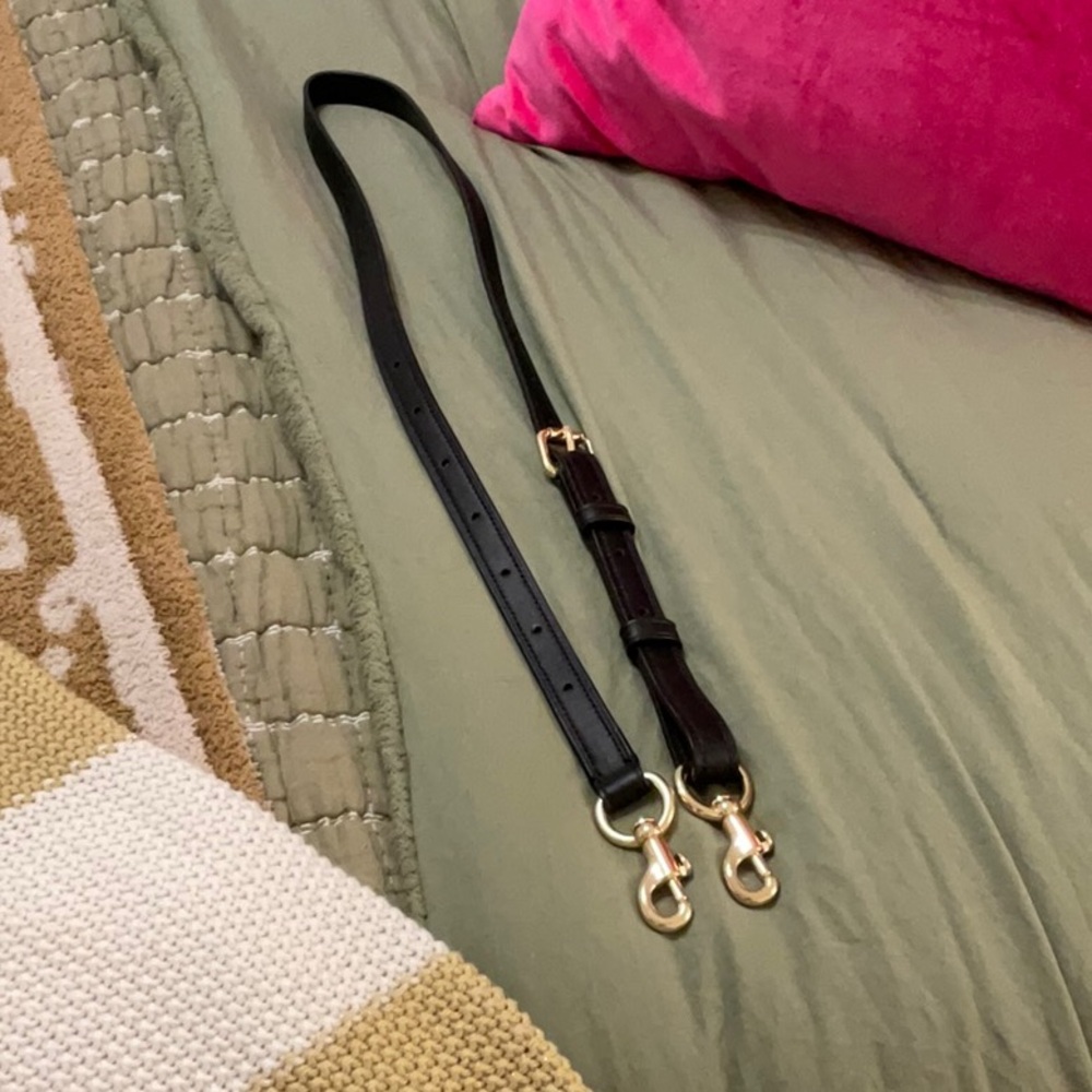 Adjustable Leather Bag Strap with Gold Hardware - Black